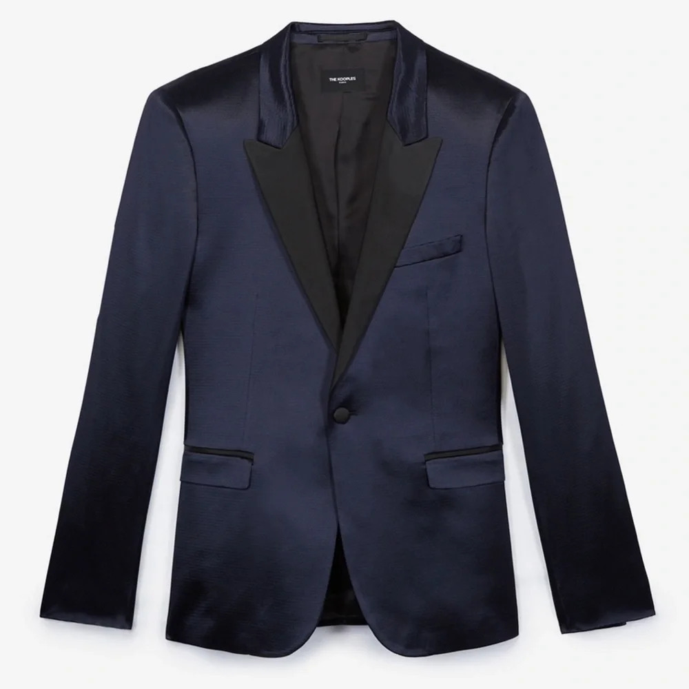 NWT The Kooples Blue and Black Satin Jacket, size 50
